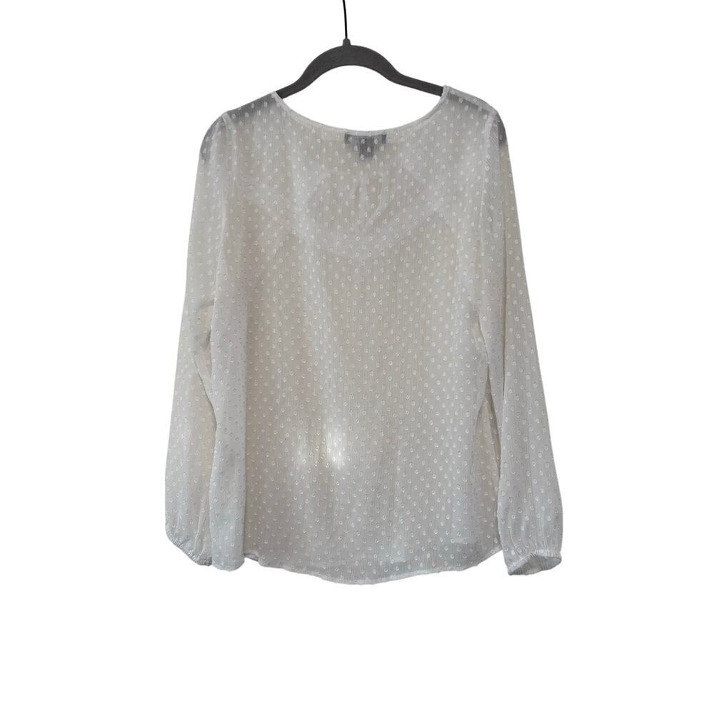 Atmosphere White Swiss Dot Peasant Blouse Lace Tie Neck Long Sleeve Size US 6 - Picture 7 of 7